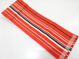 本場筑前博多　縞模様織り出し　単半幅帯